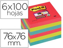 6 blocs de 90 de notas adhesivas quita y pon Post-it Super Sticky 76x76mm. colores surtidos